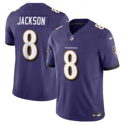686139eeefa8d_1 Men's Baltimore Ravens #8 Lamar Jackson Purple 2023 F.U.S.E Vapor Jersey