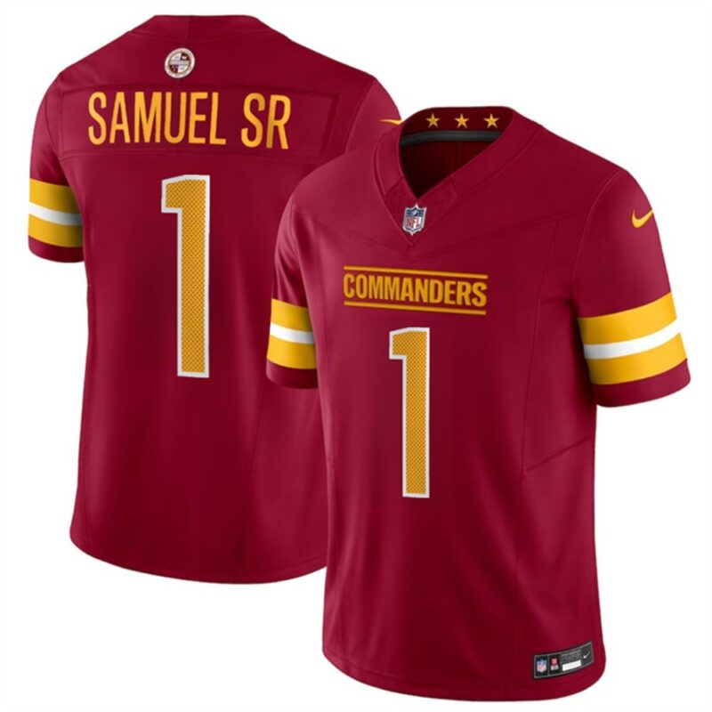 68613a27e965f_1 Men's Washington Commanders #1 Deebo Samuel Sr Burgundy 2025 F.U.S.E. Vapor Limited Stitched Football Jersey