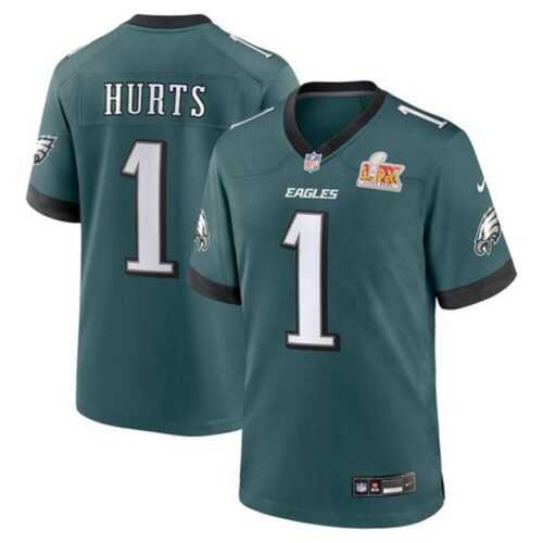 68613a3dde34a_1 Men's Philadelphia Eagles #1 Jalen Hurts Midnight Green Super Bowl LIX Game Player Jersey