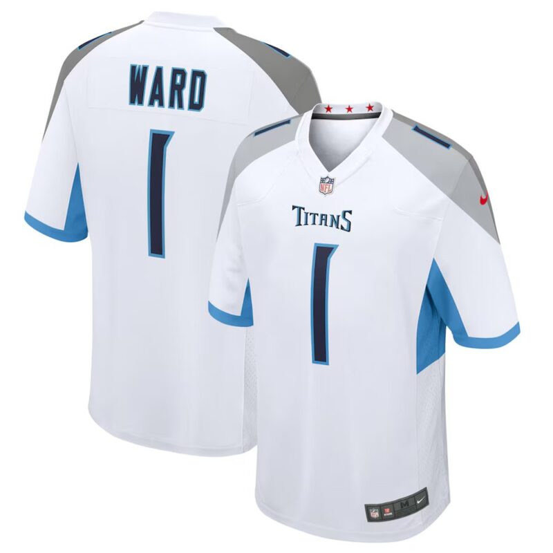 68613afd2bf0f_1 Men's Tennessee Titans #1 Cameron Ward Nike White 2025 NFL Draft First Round Pick Game Jersey