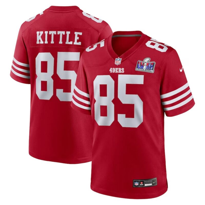 68613b212d278_1 Men's San Francisco 49ers #85 George Kittle Scarlet Super Bowl LVIII Game Jersey