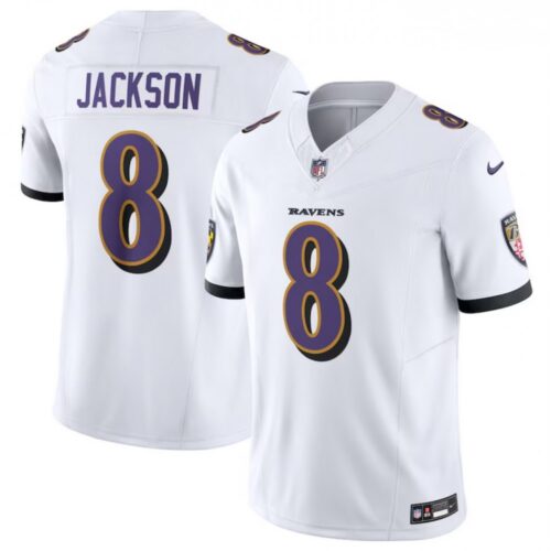 68613b25d01ef_1 Men's Baltimore Ravens #8 Lamar Jackson White 2023 F.U.S.E Vapor Jersey
