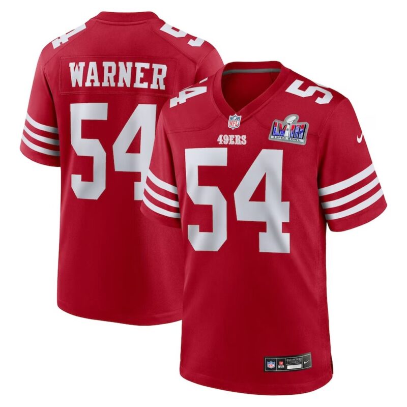 68613b2a725e5_1 Men's San Francisco 49ers #54 Fred Warner Scarlet Super Bowl LVIII Game Jersey