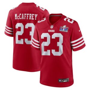 68613b2cb65b7_1 Men's San Francisco 49ers #23 Christian McCaffrey Scarlet Super Bowl LVIII Game Jersey
