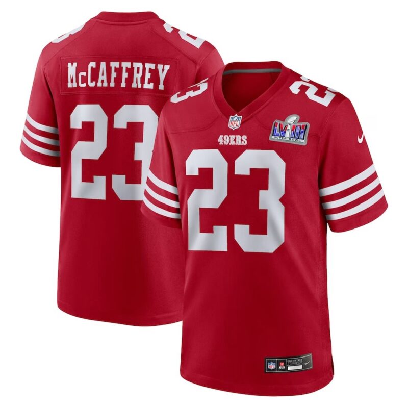 68613b2cb65b7_1 Men's San Francisco 49ers #23 Christian McCaffrey Scarlet Super Bowl LVIII Game Jersey