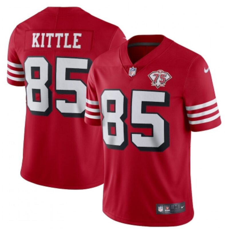 68613b5fde0fe_1 Men's San Francisco 49ers #85 George Kittle 2021 Scarlet 75th Anniversary Vapor Untouchable Alternate Stitched NFL Jersey