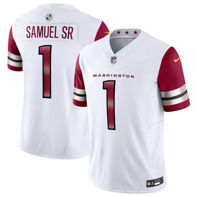 68613be952d76_1 Men's Washington Commanders #1 Deebo Samuel Sr White 2025 F.U.S.E Vapor Limited Stitched Football Jersey