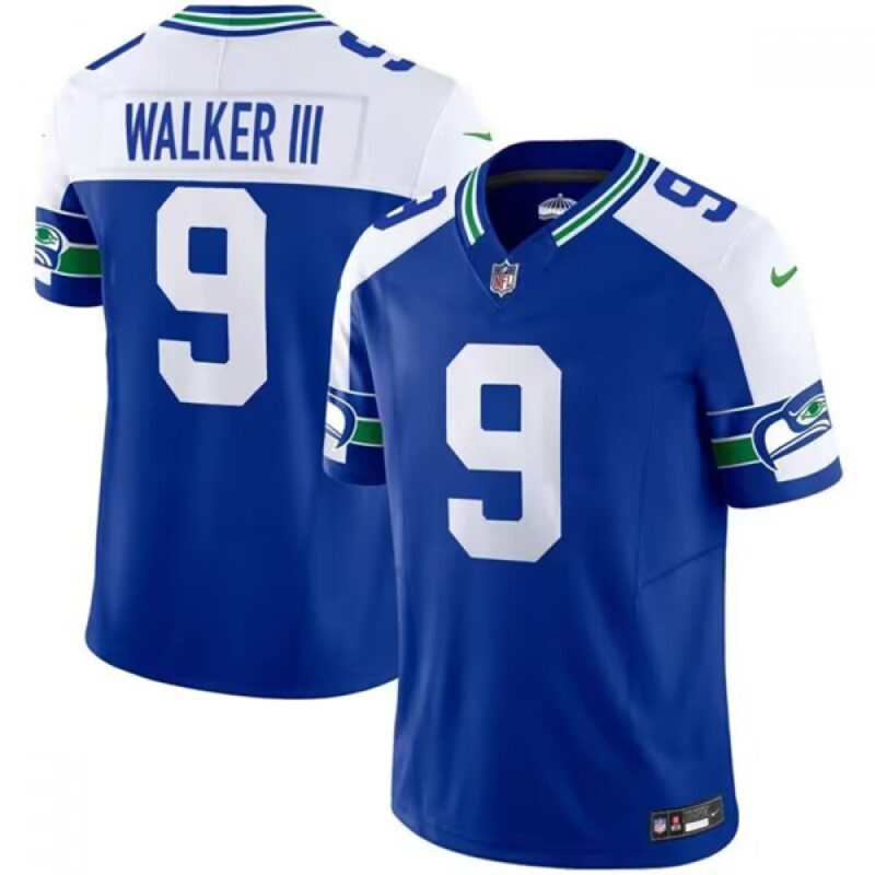 68613c1a530e5_1 Men's Seattle Seahawks #9 Kenneth Walker III Royal 2023 F.U.S.E. Throwback Vapor Limited Stitched Football Jersey