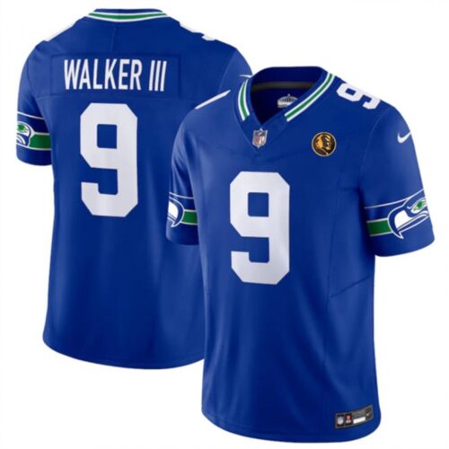 68613c2edccb1_1 Men's Seattle Seahawks #9 Kenneth Walker III Royal 2023 F.U.S.E. Throwback With John Madden Patch Vapor Limited Stitched Football Jersey