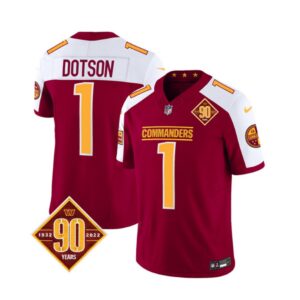 68613c457b183_1 Men's Washington Commanders #1 Jahan Dotson Burgundy/White 2023 F.U.S.E. 90th Anniversary Vapor Limited Stitched Football Jersey