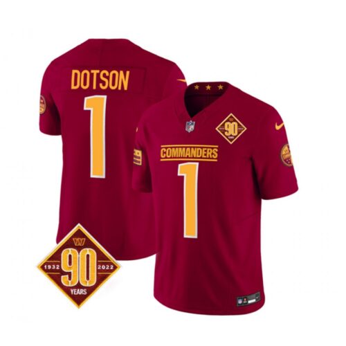 68613c4eafde5_1 Men's Washington Commanders #1 Jahan Dotson Burgundy 2023 F.U.S.E. 90th Anniversary Vapor Limited Stitched Football Jersey