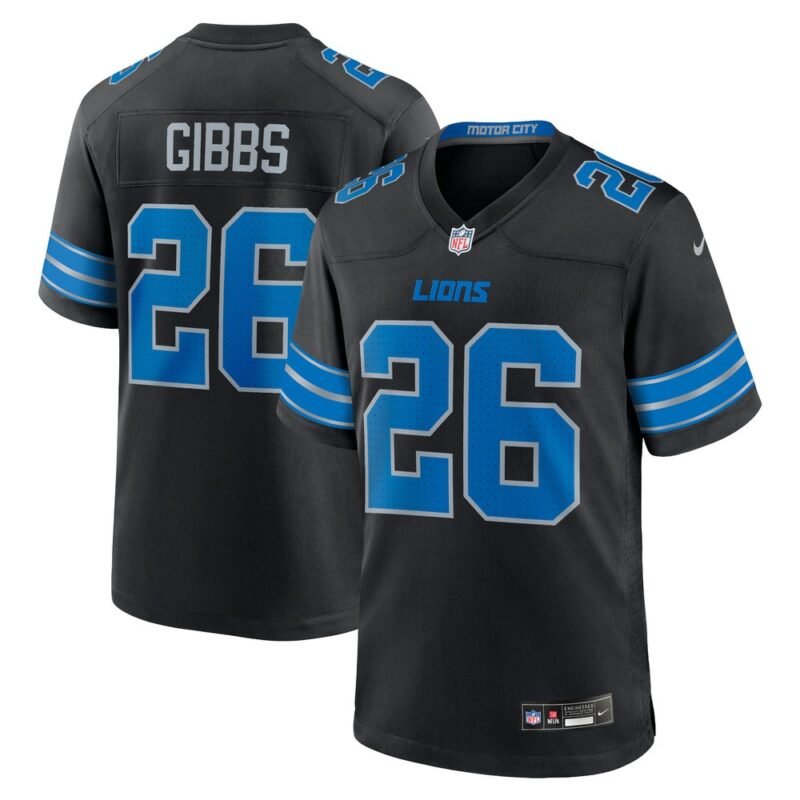 Men's Detroit Lions #26 Jahmyr Gibbs  Black 2nd Alternate Game Jersey