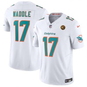 68613e3e61df8_1 Men's Miami Dolphins #17 Jaylen Waddle White 2023 F.U.S.E. With John Madden Patch Vapor Limited Stitched Football Jersey