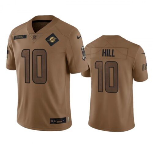 68613e62a35c7_1 Men's Miami Dolphins #10 Tyreek Hill 2023 Brown Salute To Service Limited Stitched Football Jersey