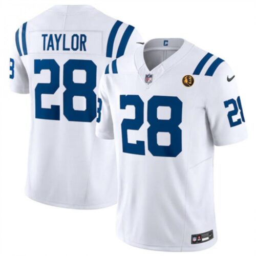 68613e6bce3c4_1 Men's Indianapolis Colts #28 Jonathan Taylor White 2023 F.U.S.E. With John Madden Patch Vapor Limited Stitched Football Jersey