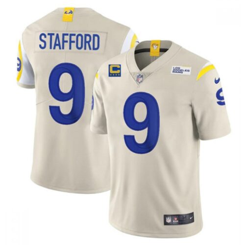 68613ed279ff0_1 Men's Los Angeles Rams #9 Matthew Stafford 2022 Bone With 4-star C Patch Vapor Untouchable Limited Stitched Jersey