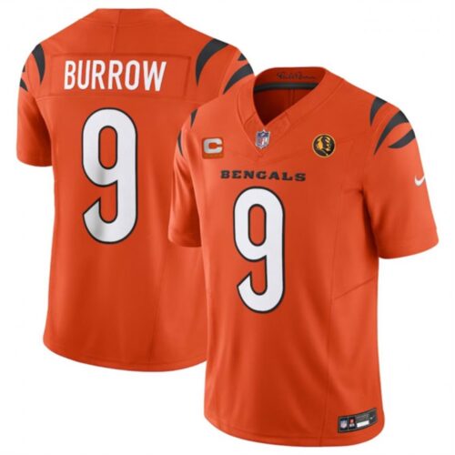 68613f0d53dd1_1 Men's Cincinnati Bengals #9 Joe Burrow Orange 2023 F.U.S.E. With 4-star C Patch And John Madden Patch Vapor Limited Stitched Football Jersey