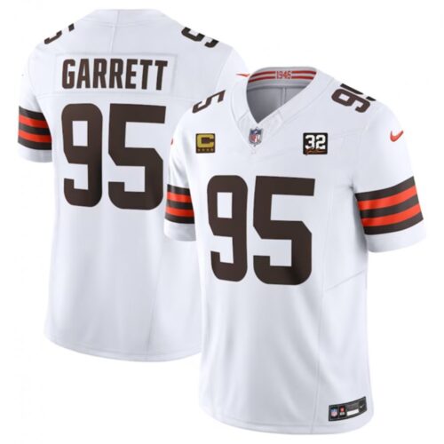 68613f2f3e5d0_1 Men's Cleveland Browns #95 Myles Garrett White 2023 F.U.S.E. With 4-Star C Patch And Jim Brown Memorial Patch Vapor Untouchable Limited Stitched Jersey
