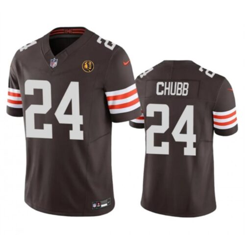 68613f57a9343_1 Men's Cleveland Browns #24 Nick Chubb Brown 2023 F.U.S.E. With John Madden Patch Vapor Limited Stitched Football Jersey