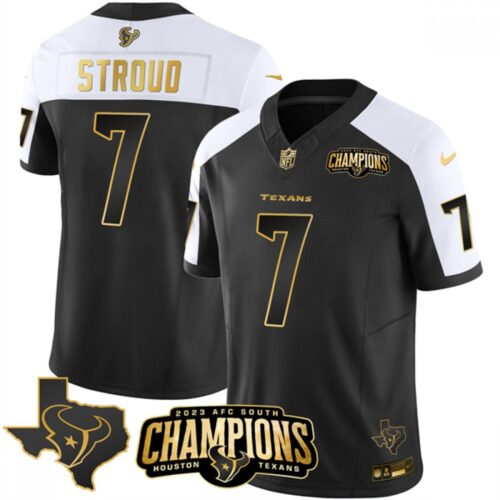 68613f69c1e06_1 Men's Houston Texans #7 C.J. Stroud Black/White Golden 2023 F.U.S.E. With AFC South Champions Patch And Team Logo Patch Limited Stitched Football Jersey
