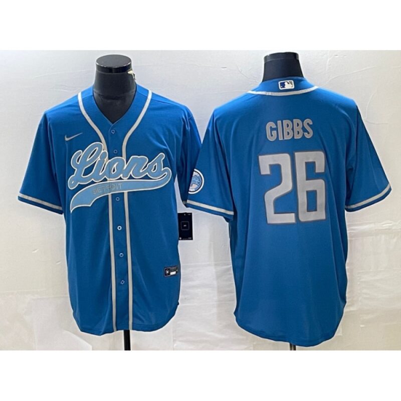 68613f7de4e77_1 Men's Detroit Lions #26 Jahmyr Gibbs Blue Cool Base Stitched Baseball Jersey