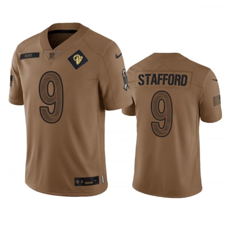 68613fbcd34c8_1 Men's Los Angeles Rams #9 Matthew Stafford 2023 Brown Salute To Service Limited Stitched Football Jersey