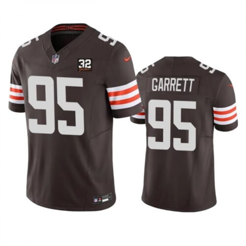 68613fc828404_1 Men's Cleveland Browns #95 Myles Garrett Brown 2023 F.U.S.E. With Jim Brown Memorial Patch Vapor Untouchable Limited Stitched Jersey