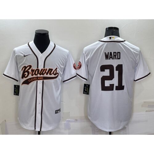 68614015008c9_1 Men's Cleveland Browns #21 Denzel Ward White With Patch Cool Base Stitched Baseball Jersey