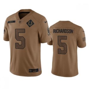 6861403454502_1 Men's Indianapolis Colts #5 Anthony Richardson 2023 Brown Salute To Sertvice Stitched Football Jersey