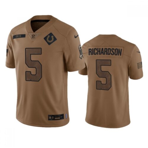 6861403454502_1 Men's Indianapolis Colts #5 Anthony Richardson 2023 Brown Salute To Sertvice Stitched Football Jersey