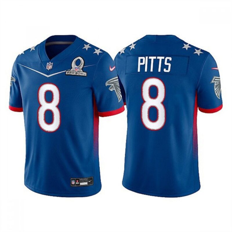 6861406864929_1 Men's Atlanta Falcons #8 Kyle Pitts 2022 Royal NFC Pro Bowl Stitched Jersey