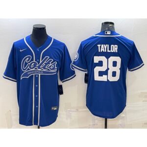 686140861a0aa_1 Men's Indianapolis Colts #28 Jonathan Taylor Royal Cool Base Stitched Baseball Jersey