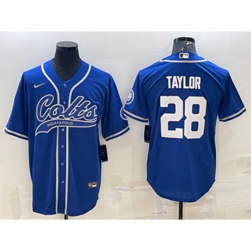 686140861a0aa_1 Men's Indianapolis Colts #28 Jonathan Taylor Royal Cool Base Stitched Baseball Jersey