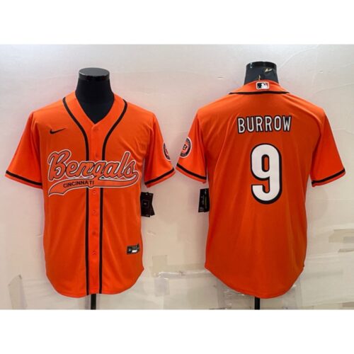 6861408a86ce3_1 Men's Cincinnati Bengals #9 Joe Burrow Orange With Patch Cool Base Stitched Baseball Jersey