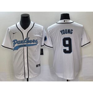 6861408cc7ca3_1 Men's Carolina Panthers #9 Bryce Young White With Patch Cool Base Stitched Baseball Jersey