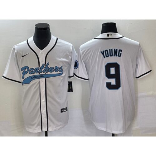 6861408cc7ca3_1 Men's Carolina Panthers #9 Bryce Young White With Patch Cool Base Stitched Baseball Jersey