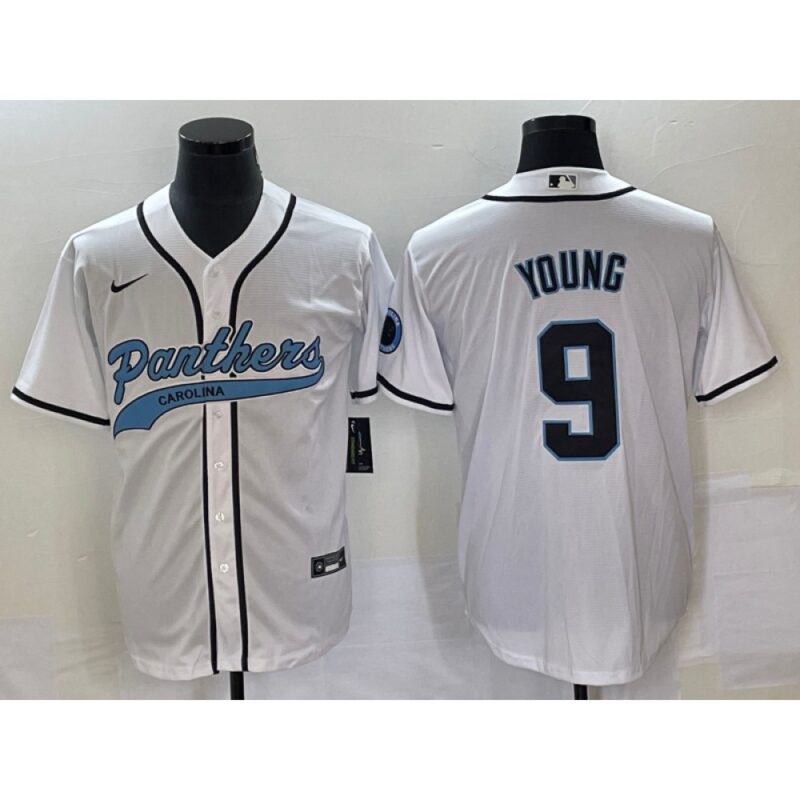 6861408cc7ca3_1 Men's Carolina Panthers #9 Bryce Young White With Patch Cool Base Stitched Baseball Jersey