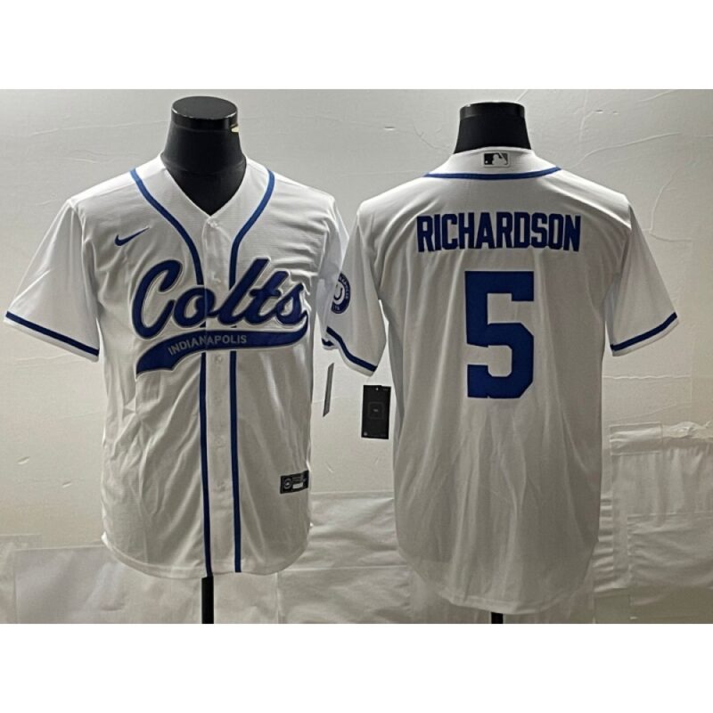 686140a50d1cb_1 Men's Indianapolis Colts #5 Anthony Richardson White Cool Base Stitched Baseball Jersey