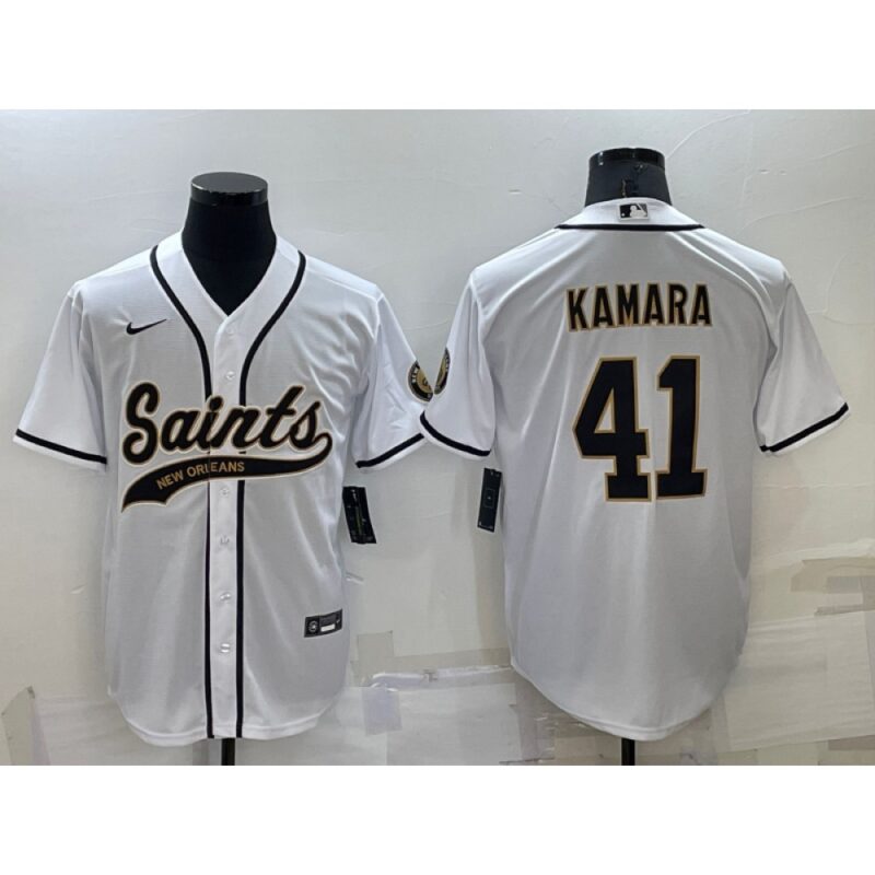 68614155e5189_1 Men's New Orleans Saints #41 Alvin Kamara White Cool Base Stitched Baseball Jersey