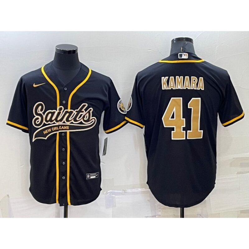 6861416381887_1 Men's New Orleans Saints #41 Alvin Kamara Black Cool Base Stitched Baseball Jersey