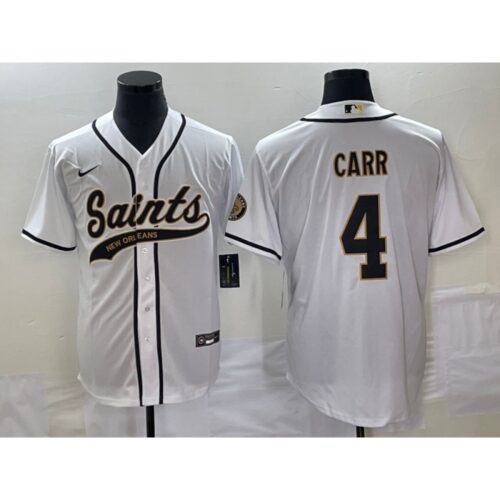 68614184b5a99_1 Men's New Orleans Saints #4 Derek Carr White With Patch Cool Base Stitched Baseball Jersey