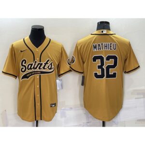 6861418d8930e_1 Men's New Orleans Saints #32 Tyrann Mathieu Gold Cool Base Stitched Baseball Jersey