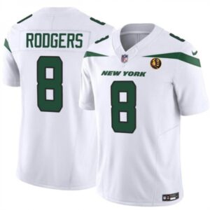 686141921520e_1 Men's New York Jets #8 Aaron Rodgers White 2023 F.U.S.E. With John Madden Patch Vapor Limited Stitched Football Jersey