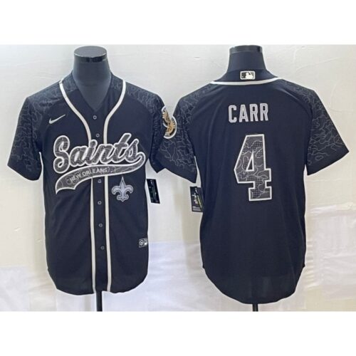 6861419437500_1 Men's New Orleans Saints #4 Derek Carr Black Reflective With Patch Cool Base Stitched Baseball Jersey