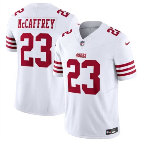 686141dcb9b37_1 Youth San Francisco 49ers #23 Christian McCaffrey White 2023 F.U.S.E. Vapor Untouchable Limited Stitched Football Jersey