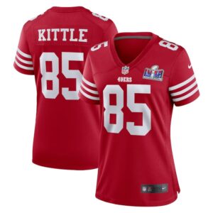 686141df13b0f_1 Women's San Francisco 49ers #85 George Kittle Scarlet Super Bowl LVIII Game Jersey