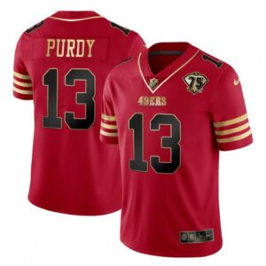 686141ea9796c_1 Men's San Francisco 49ers #13 Brock Purdy Red Gold With 75th Patch Cool Base Stitched Jersey