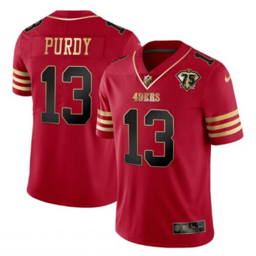 686141ea9796c_1 Men's San Francisco 49ers #13 Brock Purdy Red Gold With 75th Patch Cool Base Stitched Jersey