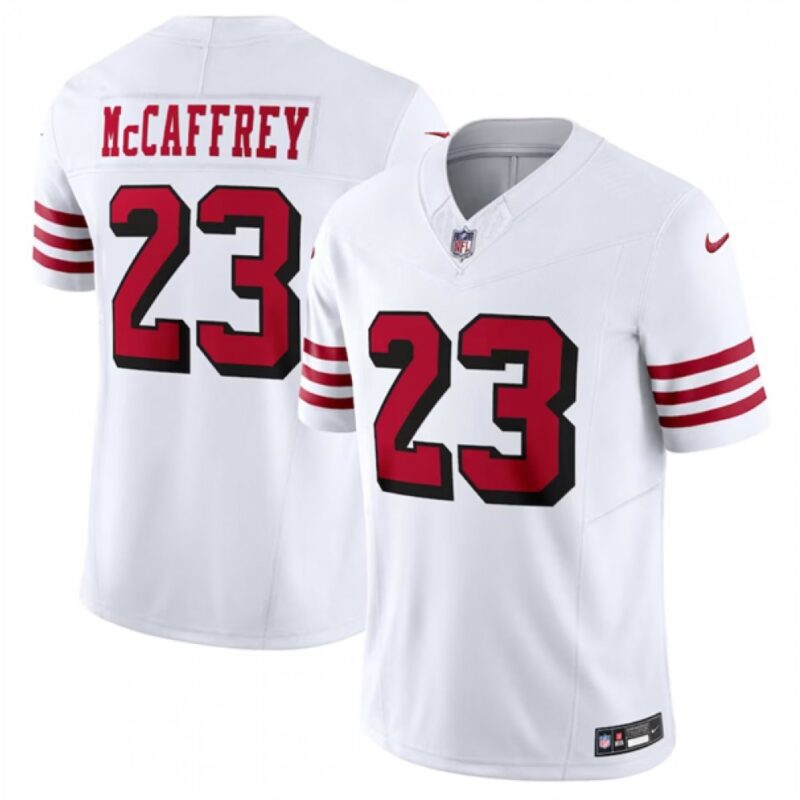 686142085ba13_1 Men's San Francisco 49ers #23 Christian McCaffrey New White 2023 F.U.S.E. Vapor Untouchable Limited Stitched Football Jersey