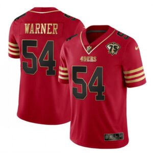 6861420a840f4_1 Men's San Francisco 49ers #54 Fred Warner Red Gold With 75th Anniversary Patch Stitched Jersey